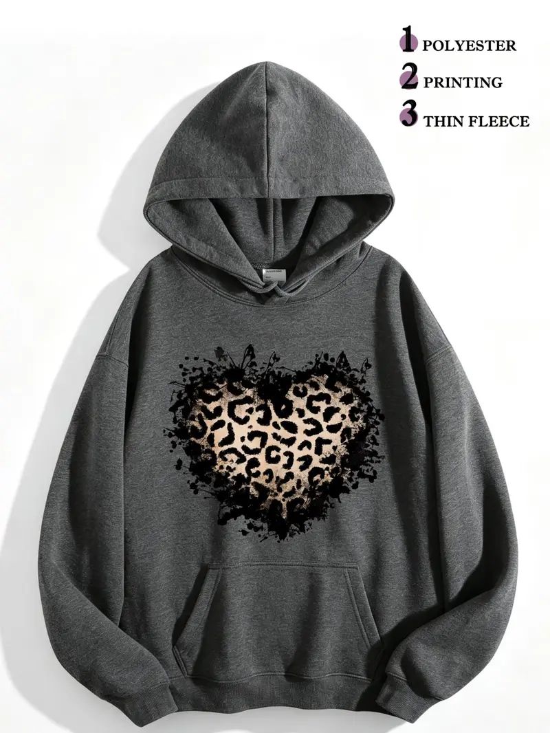 Women's Vintage Distressed Leopard Print Heart Hoodie