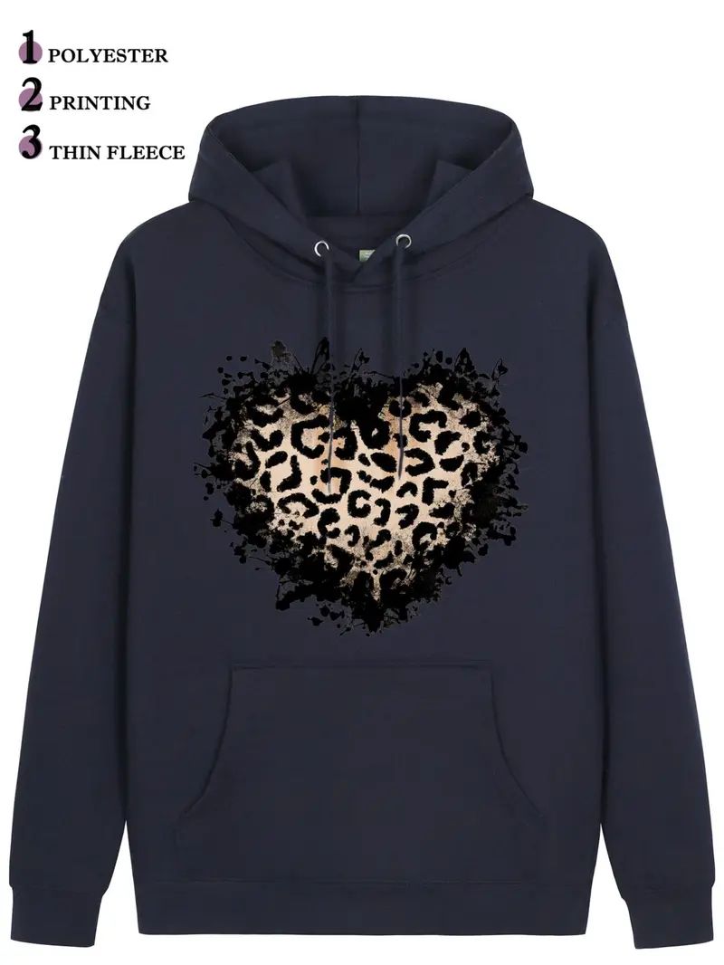 Women's Vintage Distressed Leopard Print Heart Hoodie