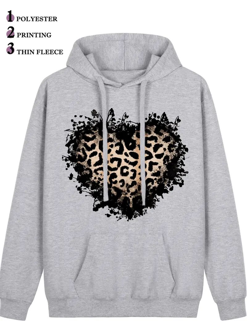 Women's Vintage Distressed Leopard Print Heart Hoodie
