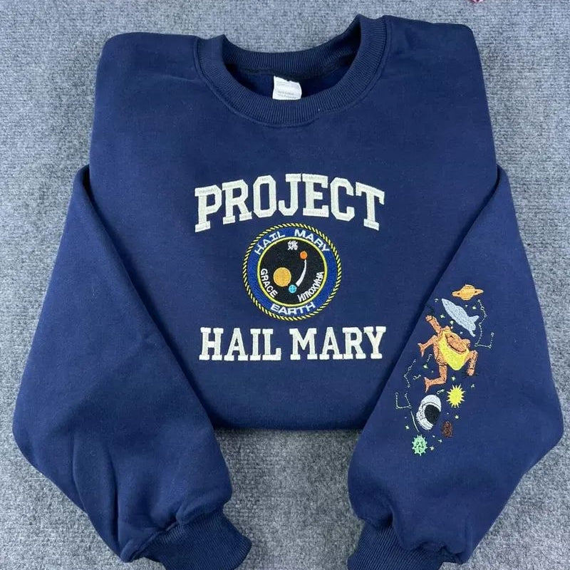 Embroidered Project Hail Mary Crewneck, Sci Fi Reader Gift Embroidered Sweatshirt