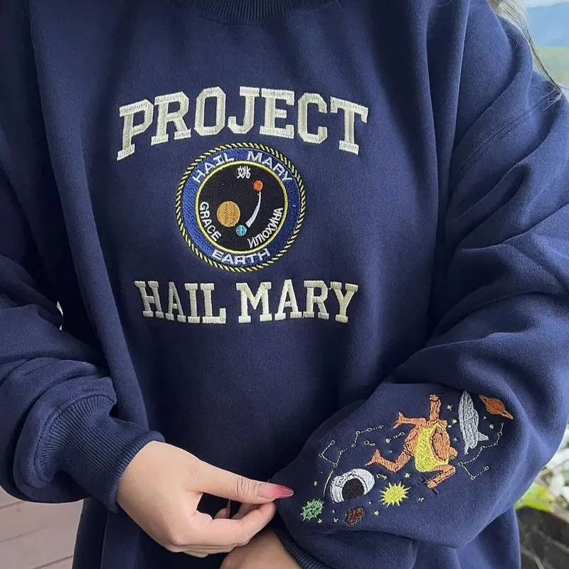 Embroidered Project Hail Mary Crewneck, Sci Fi Reader Gift Embroidered Sweatshirt