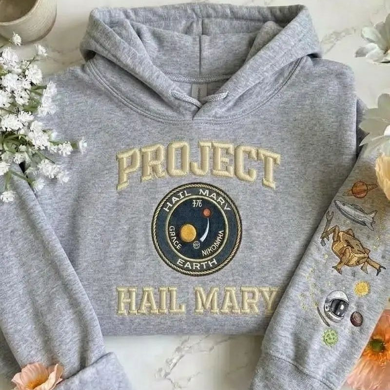 Embroidered Project Hail Mary Crewneck, Sci Fi Reader Gift Embroidered Sweatshirt