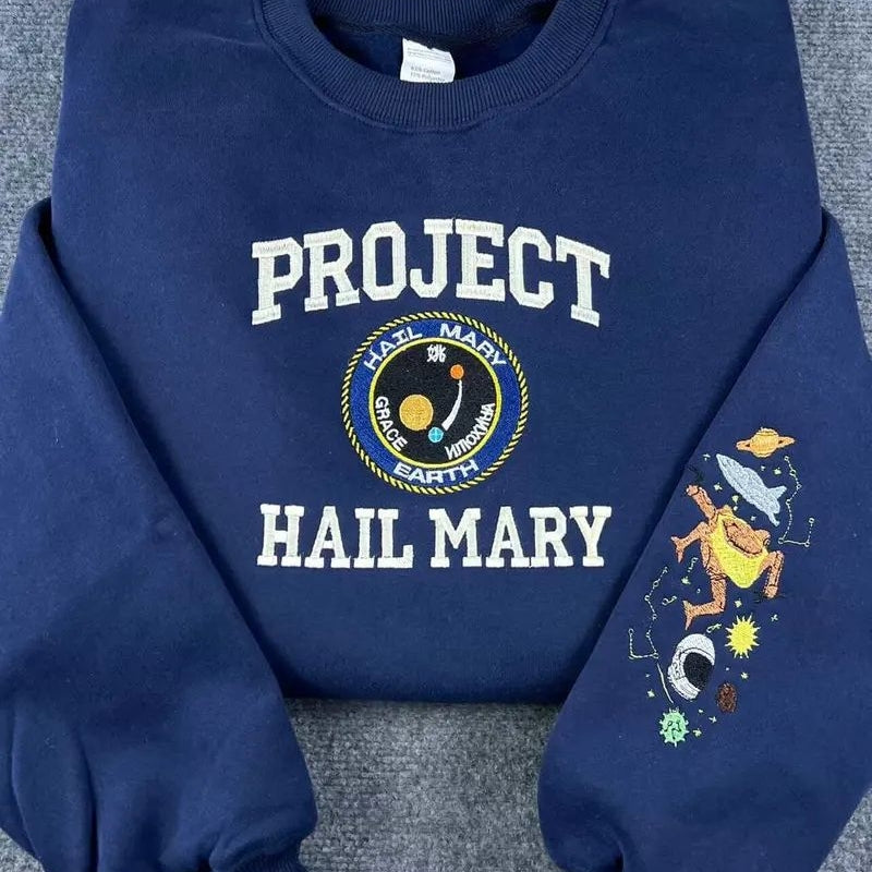 Embroidered Project Hail Mary Crewneck, Sci Fi Reader Gift Embroidered Sweatshirt