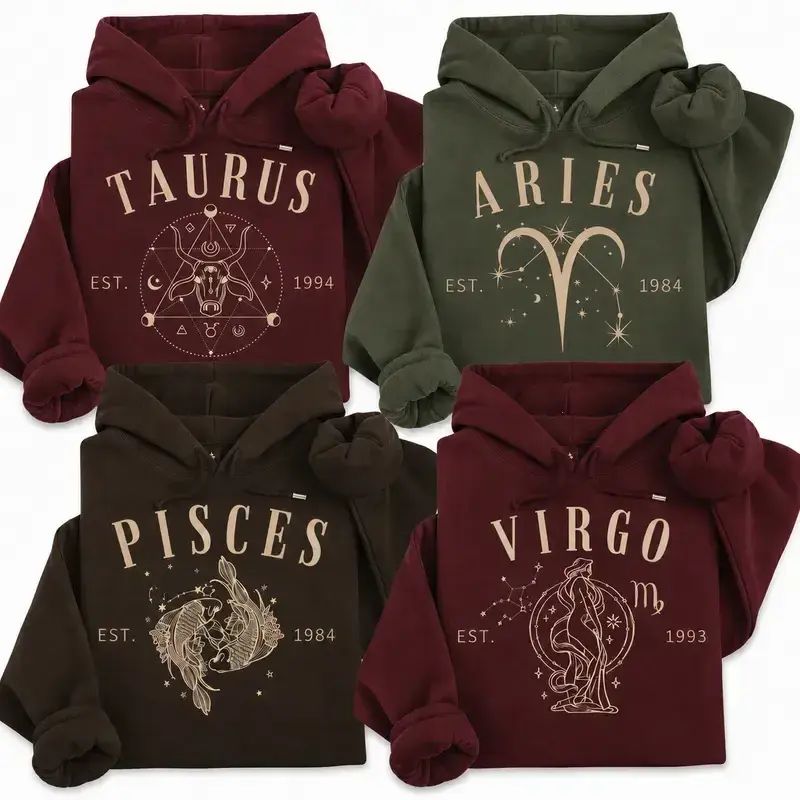 [CUSTOM EST. YEAR] 12 Zodiac Signs Hoodie – Personalized Birth Year Astrology Sweatshirt