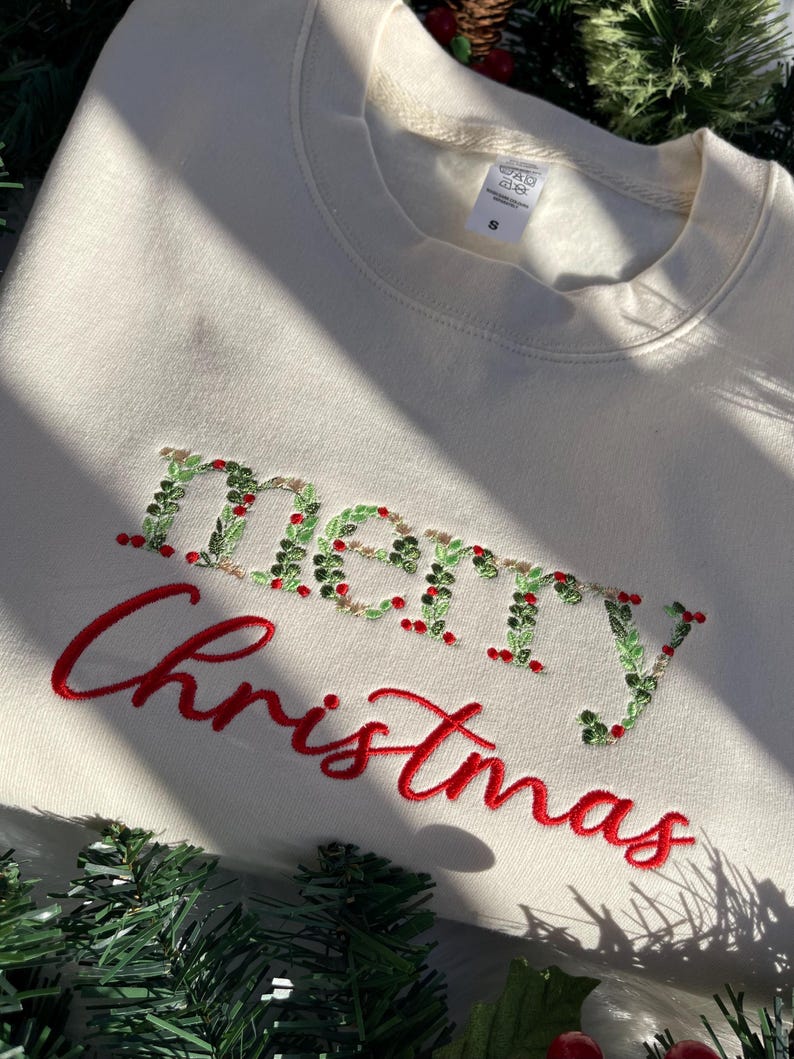 Embroidered Merry Christmas sweatshirt,Christmas Floral Sweater
