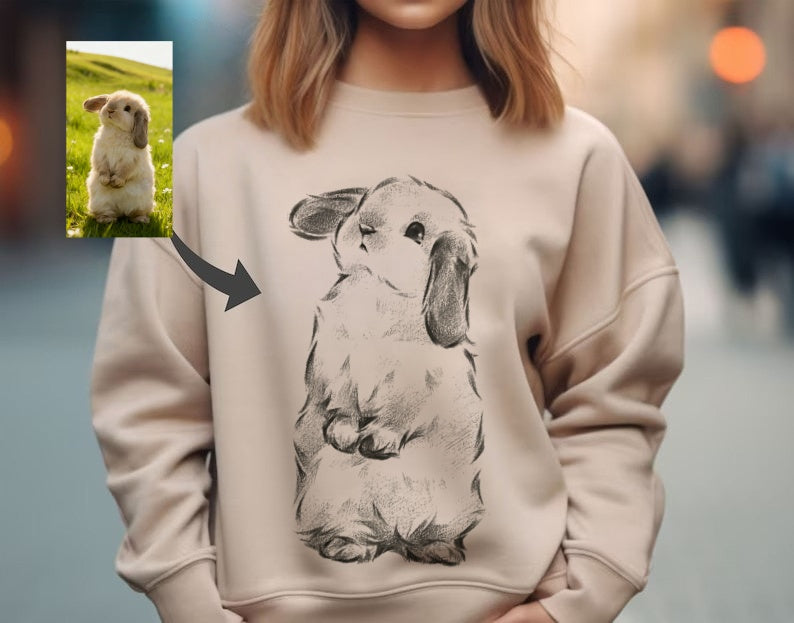Hand-drawn pet sketch hoodies/sweatshirts, customizable with your pet's photo