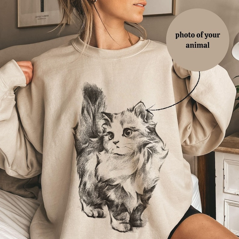 Hand-drawn pet sketch hoodies/sweatshirts, customizable with your pet's photo