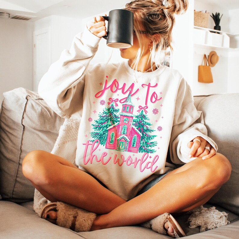 Joy to the World, Chapel Christmas,Watercolor Holiday Sweatshirt