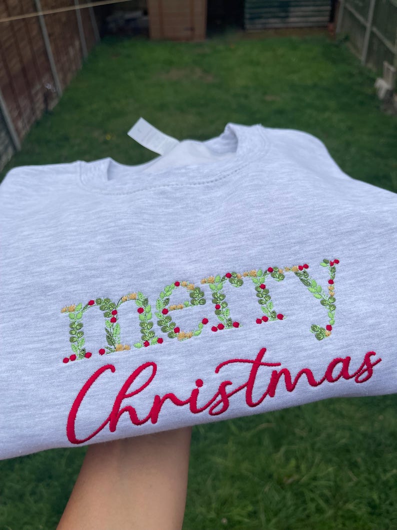 Embroidered Merry Christmas sweatshirt,Christmas Floral Sweater
