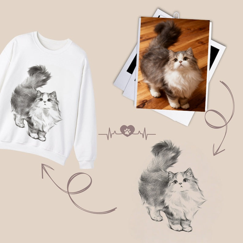 Hand-drawn pet sketch hoodies/sweatshirts, customizable with your pet's photo