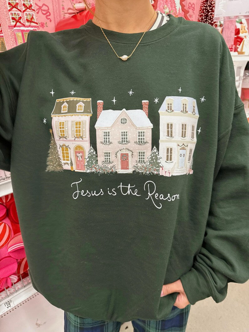 Jesus Is the Reason Christmas Sweatshirt | Christian Faith-Based Holiday Crewneck for Women