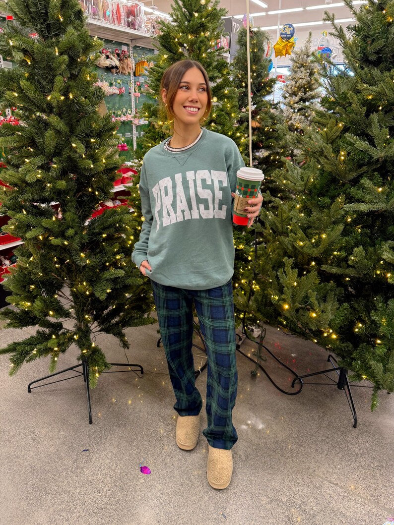 Praise Varsity Sweatshirt | Christian Floral Varsity Crewneck Gifts for Women