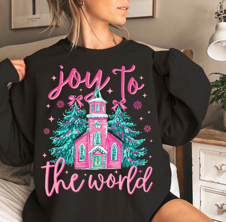 Joy to the World, Chapel Christmas,Watercolor Holiday Sweatshirt