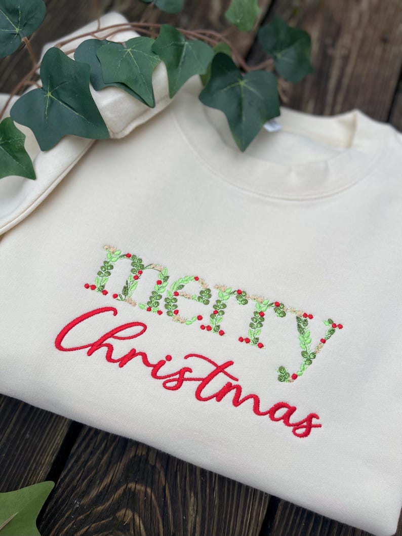 Embroidered Merry Christmas sweatshirt,Christmas Floral Sweater