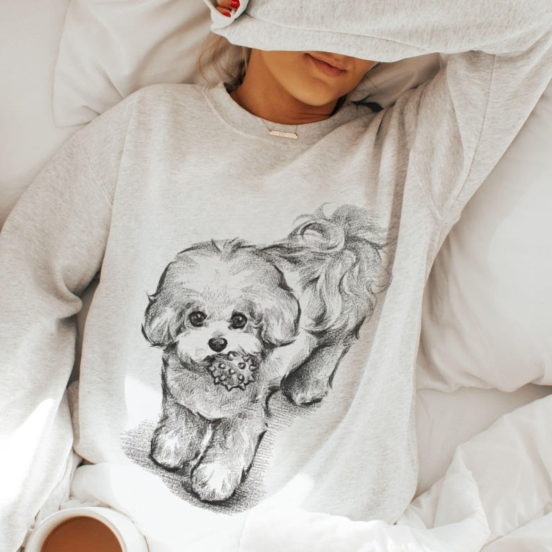 Hand-drawn pet sketch hoodies/sweatshirts, customizable with your pet's photo