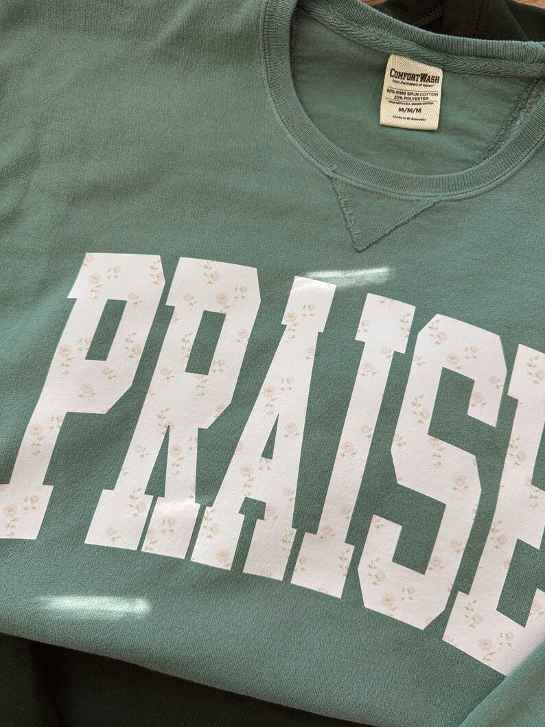 Praise Varsity Sweatshirt | Christian Floral Varsity Crewneck Gifts for Women