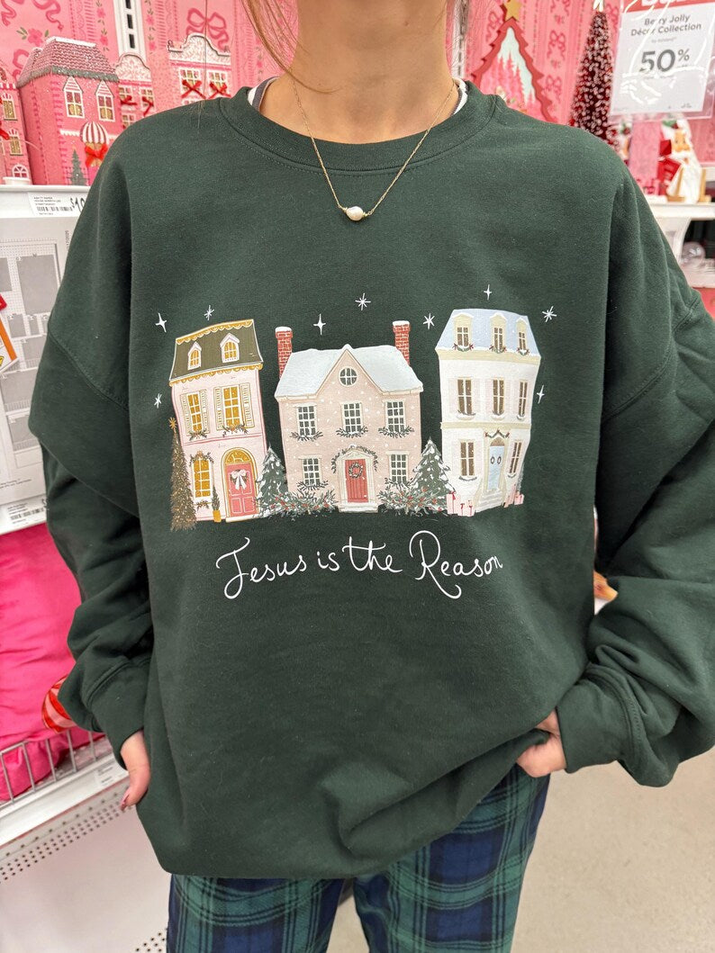 Jesus Is the Reason Christmas Sweatshirt | Christian Faith-Based Holiday Crewneck for Women