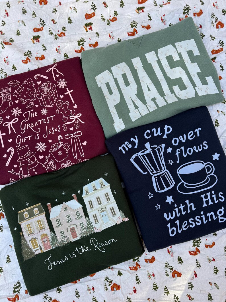 Praise Varsity Sweatshirt | Christian Floral Varsity Crewneck Gifts for Women