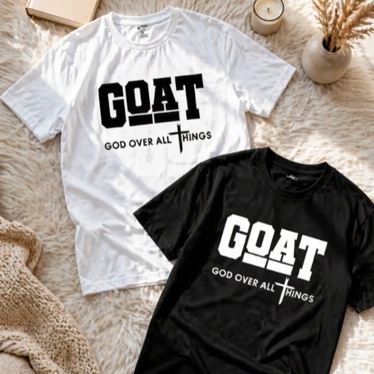 GOAT God Over All Things Christian Shirt - Religious Faith Cross Graphic Tee