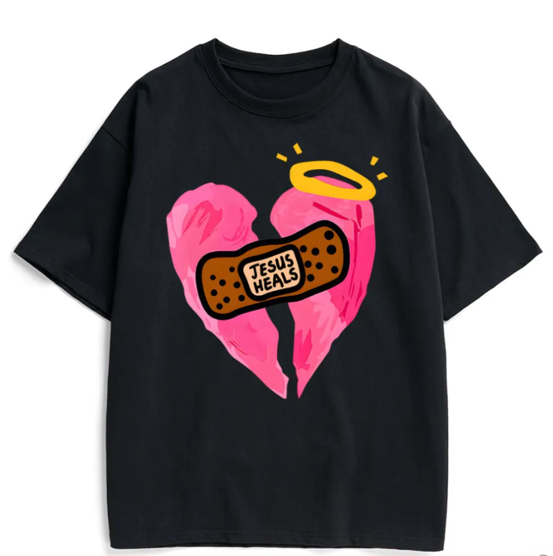 Retro Pink Broken Heart Jesus Heals Tee
