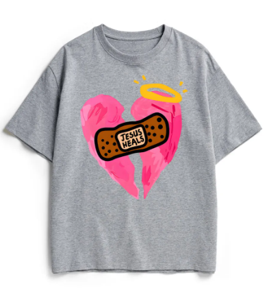 Retro Pink Broken Heart Jesus Heals Tee
