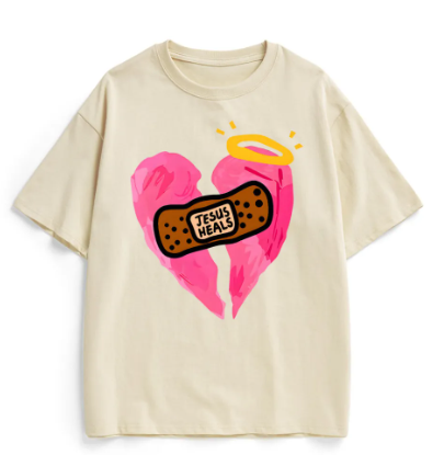 Retro Pink Broken Heart Jesus Heals Tee