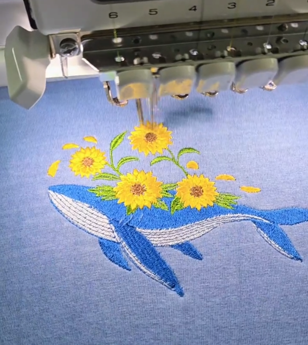 Embroidered Whale & Sunflower T-Shirt – Minimalist Nature Graphic Tee/Sweatshirt/Hoodie