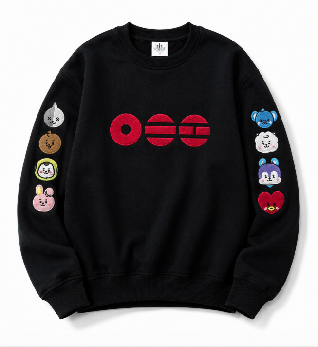 Red BT21 All-Character Embroidered Sweatshirt