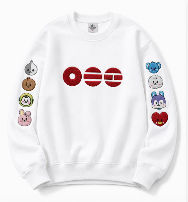 Red BT21 All-Character Embroidered Sweatshirt