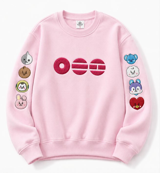 Red BT21 All-Character Embroidered Sweatshirt