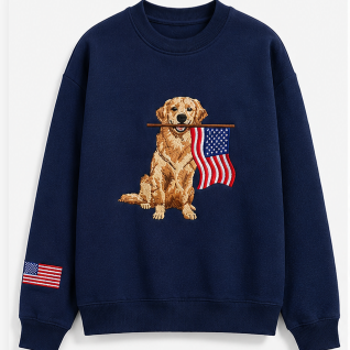Patriotic Golden Retriever Embroidered Sweatshirt – Cozy Unisex Crewneck Pullover