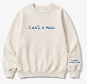 Carl’s a Mess Embroidered Oversized Crewneck Sweatshirt – Casual Funny Graphic Pullover