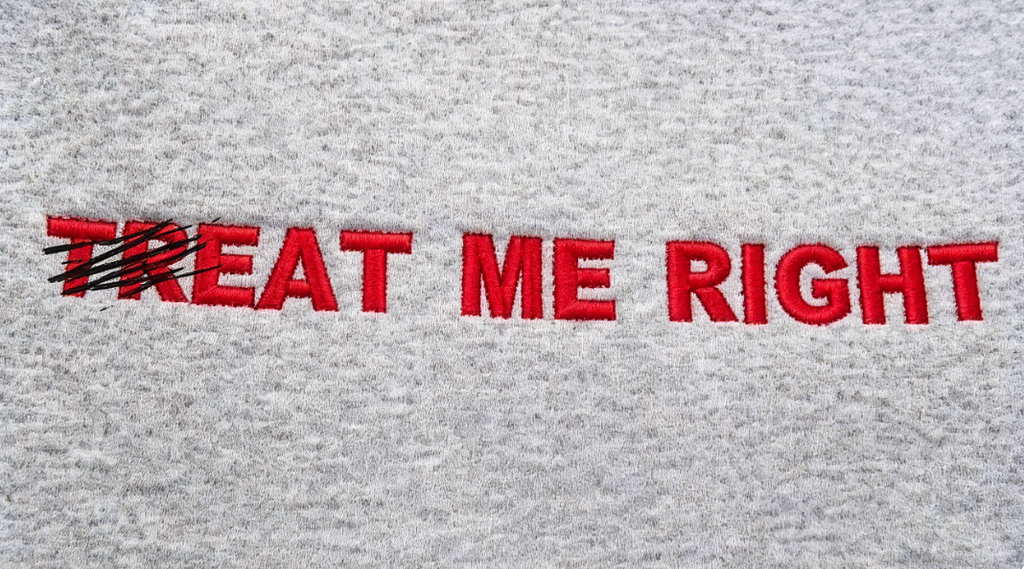 Treat Me Right Embroidered Sweatshirt – Minimalist Red Letter Graphic Crewneck Pullover