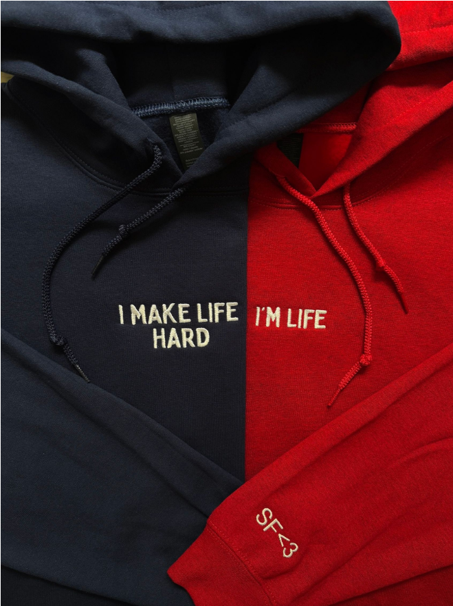 Couples Matching Hoodie Set – “I Make Life Hard” & “I’m Life” Embroidered Pullover Hoodies