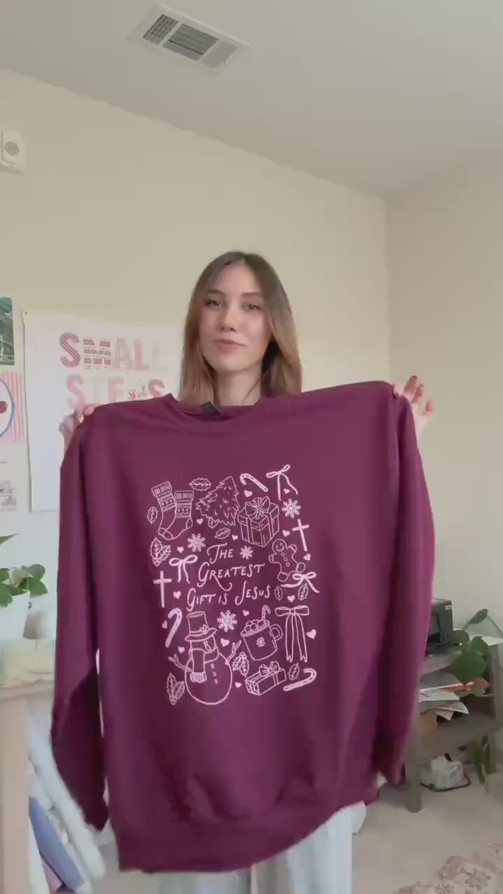 The Greatest Gift Is Jesus Christmas Sweatshirt | Christian Holiday Doodle Crewneck